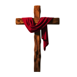 cross draped with red cloth